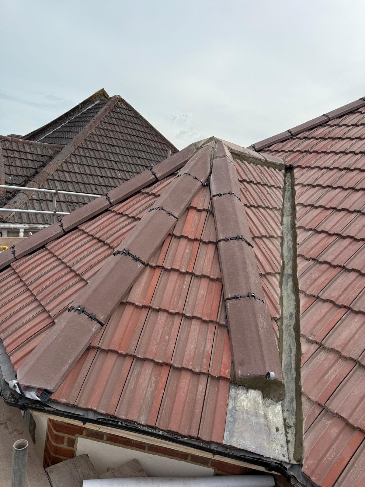 Close view of red roof tiles